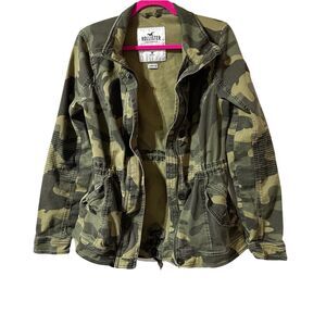 Hollister Utility Green Camo  Camouflage Jacket Women's Size M Drawstring Waist